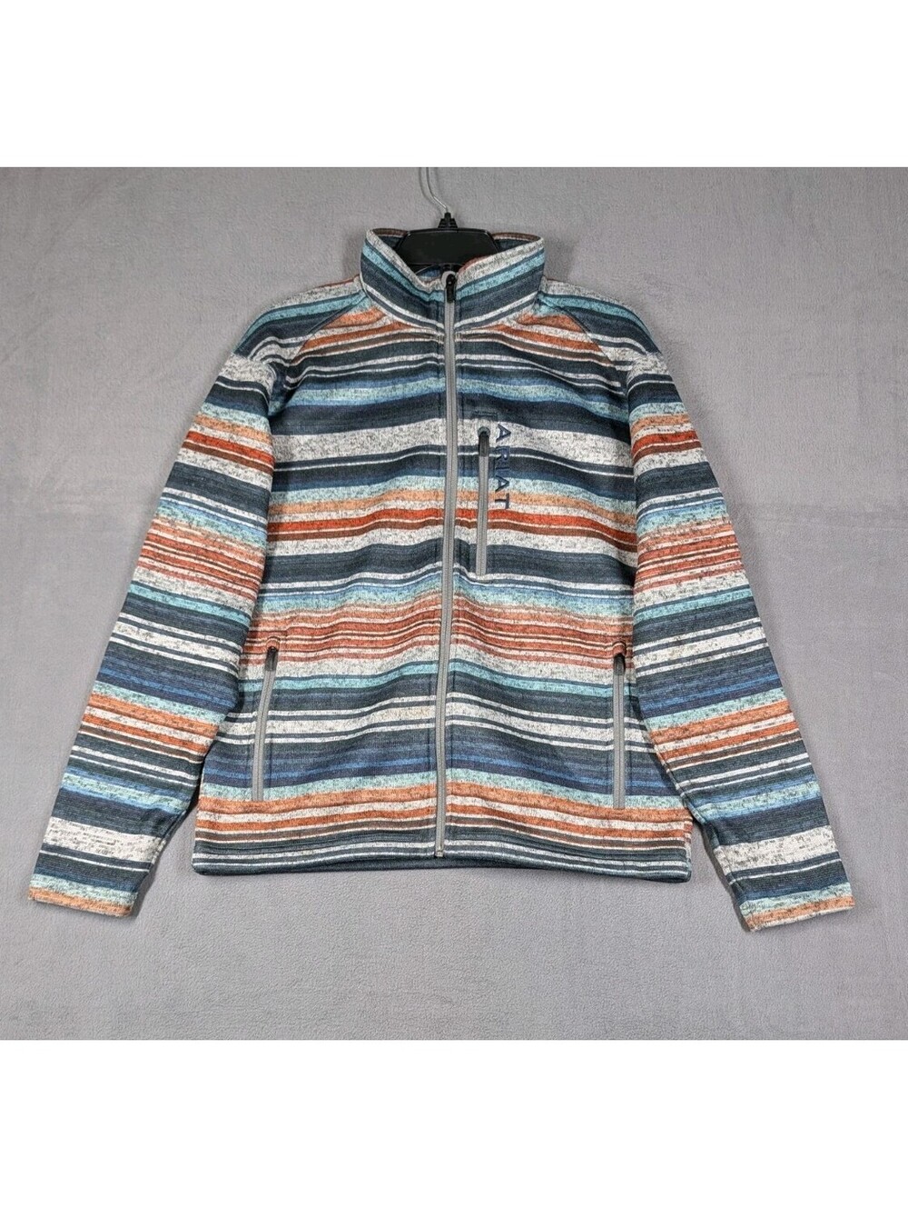 Ariat Mens Small Blue Orange Stripe Full Zip Sweater Knit Jacket Western